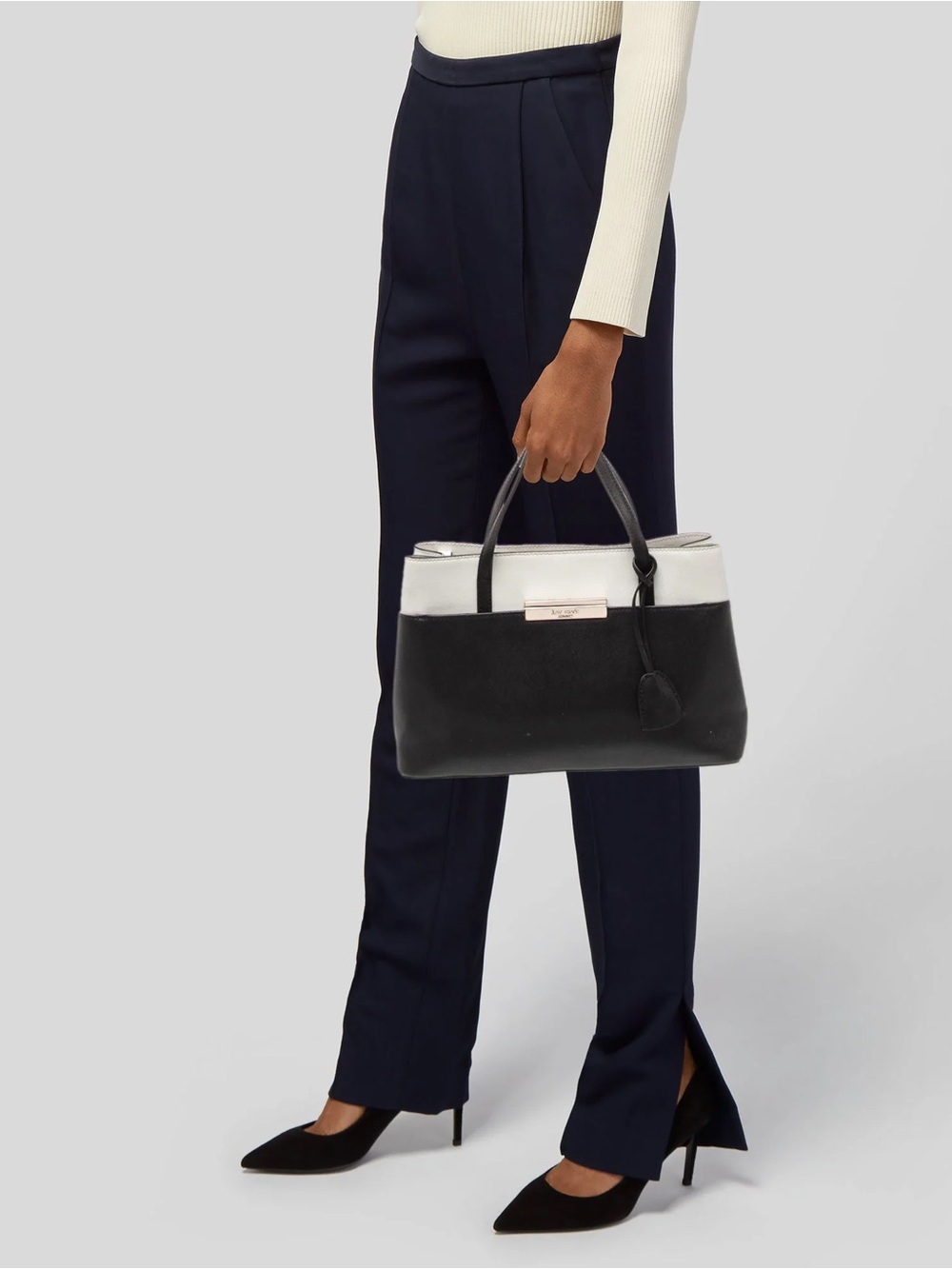 Kate Spade Maiden Way Clarke Satchel Crossbody Black White Saffiano Leather Bag - Picture 2 of 16